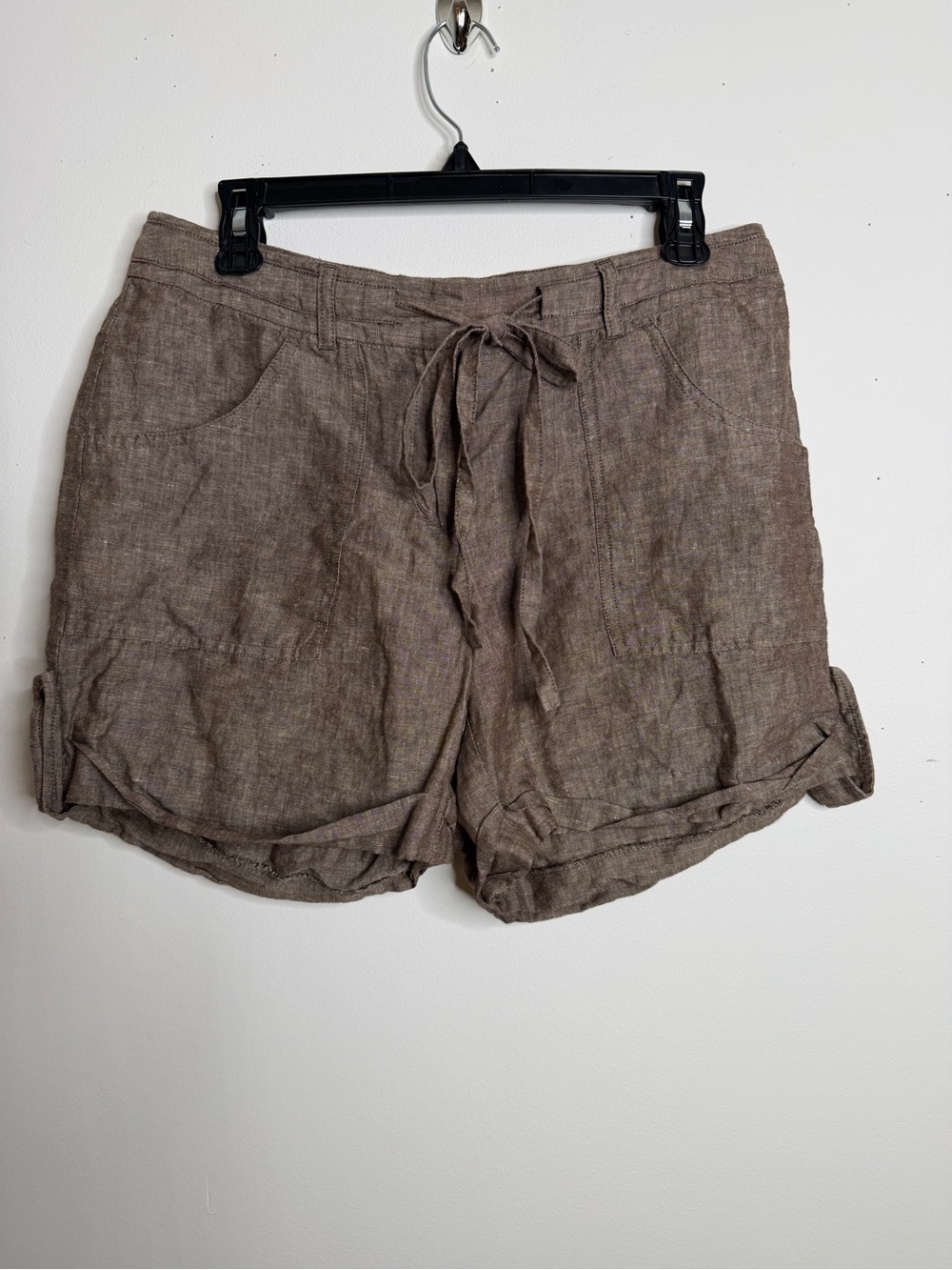 Willi Smith Brown Linen Blend Shorts Size 8 Drawstring Beach Coastal Lagenlook